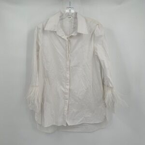 Womens Quiet Luxury Feather Cuff Button Front Shirt Size S Minimalist Statement